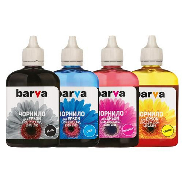 Комплект чорнил Barva Epson L100/L200/L300, Black / Cyan / Magenta / Yellow, 4x90 г чорнил (L100-090-MP)