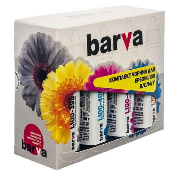 Комплект чорнил Barva Epson L100/L200/L300, Black / Cyan / Magenta / Yellow, 4x90 г чорнил (L100-090-MP) - 3