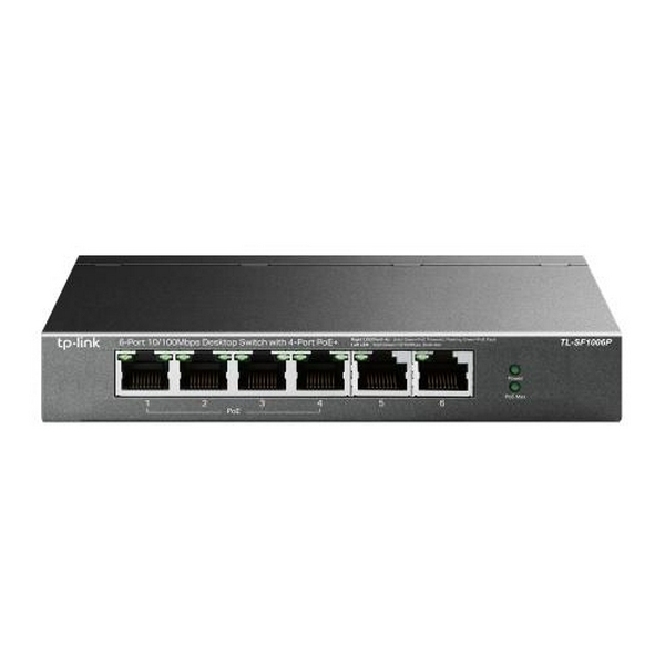 Комутатор TP-LINK TL-SF1006P, Black, 6-портовий, 10/100 Мбит/с, 4xPoE +, IEEE 802.3af/at