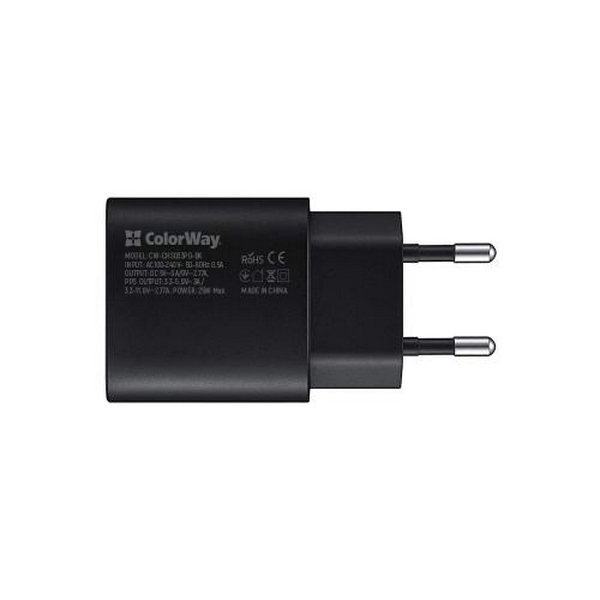 Мережевий зарядний пристрій ColorWay, Black, 1xUSB-C, 3A, 25W (CW-CHS033PD-BK) - 2