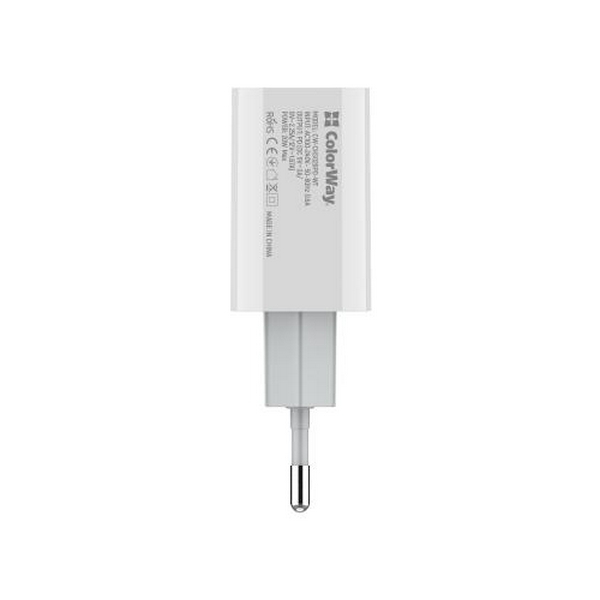 Мережевий зарядний пристрій ColorWay, White, 1xUSB-C, PD, 3A, 20W (CW-CHS026PD-WT) - 4