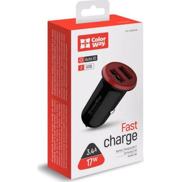 Автомобільний зарядний пристрій ColorWay, Black, 2xUSB, 3.4A, 17W (CW-CHA026-BK) - 4