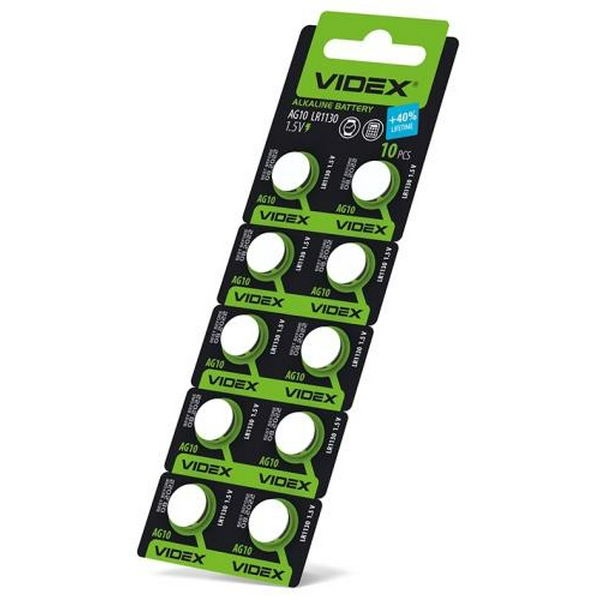 Батарейки AG10/LR1130, Videx Excellent!, 10 шт, Blister