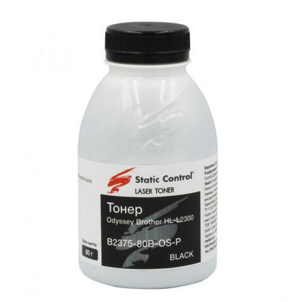 Тонер Brother HL-2130/2132/2200/2230/2240/2250/2270, DCP-7055/7057/7060/7065/7070, MFC-7360/7860, 80 г, Static Control (B2375-80B-OS-P)