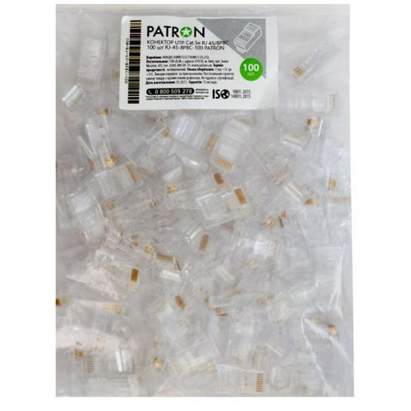 Конектор RJ45, UTP, 100 шт, Clear, Cat. 5e, Patron (CONNECT-RJ-455CAT-В) - 2