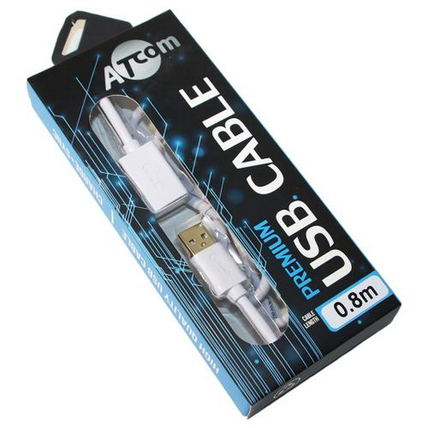 Кабель USB 2.0 AM - USB AF, 0.8 м, White, Atcom Premium (13424)