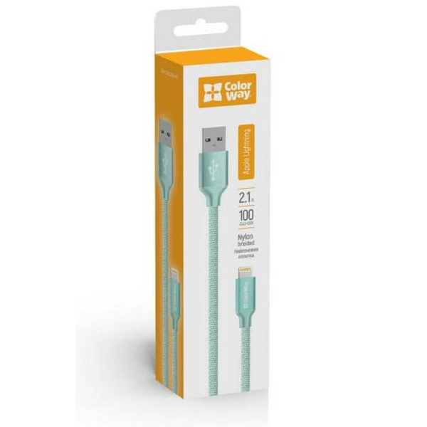 Кабель USB AM - Lightning, 1 м, Mint, ColorWay, 2.1A (CW-CBUL004-MT) - 2