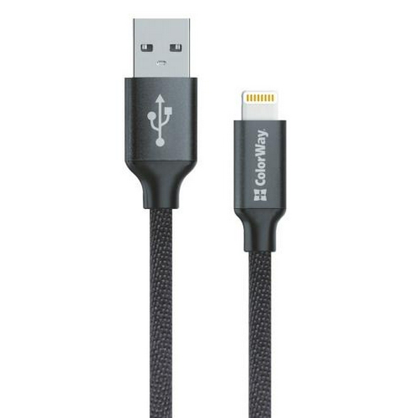 Кабель USB AM - Lightning, 1 м, Black, ColorWay, 2.1A (CW-CBUL004-BK)