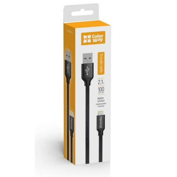 Кабель USB AM - Lightning, 1 м, Black, ColorWay, 2.1A (CW-CBUL004-BK) - 2