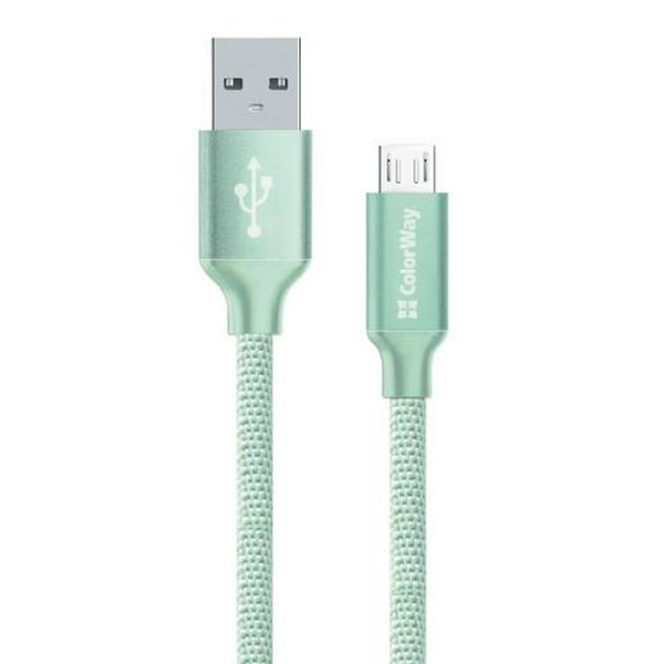 Кабель USB 2.0 AM - microUSB (5P), 1 м, Mint, ColorWay, 2.1A (CW-CBUM002-MT)