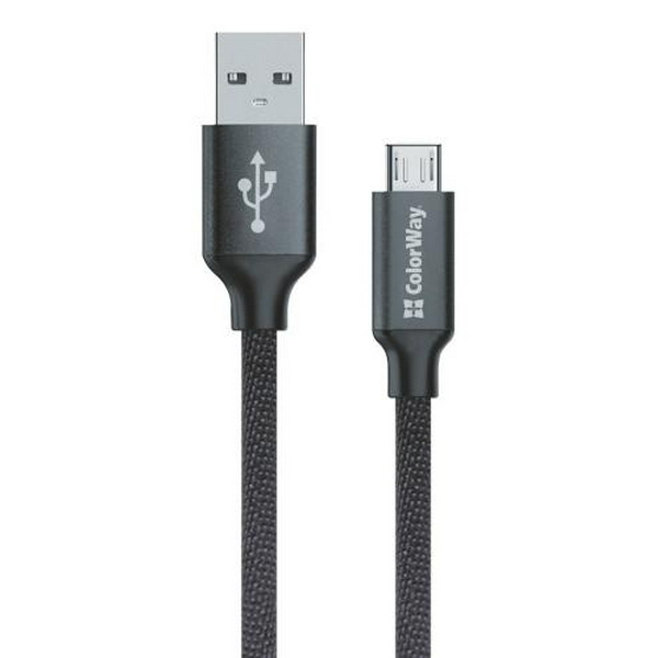 Кабель USB 2.0 AM - microUSB (5P), 1 м, Black, ColorWay, 2.1A (CW-CBUM002-BK)