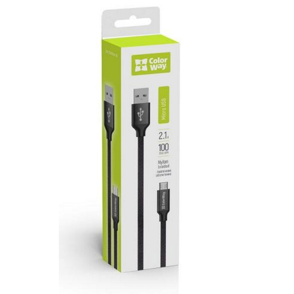 Кабель USB 2.0 AM - microUSB (5P), 1 м, Black, ColorWay, 2.1A (CW-CBUM002-BK) - 2