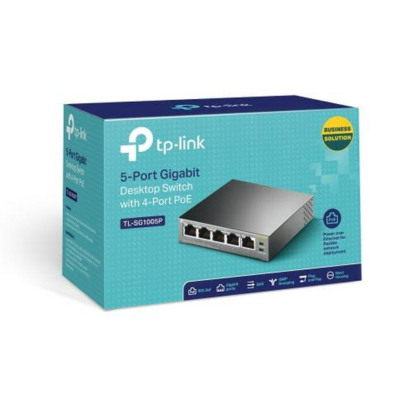 Комутатор TP-LINK TL-SG1005P 5 LAN 10/100/1000 Mb, некерований, металевий корпус - 5