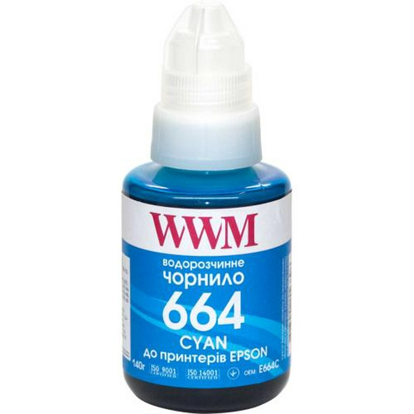 Чорнило WWM Epson L100/120/200/300/350/3100, Cyan, 140 мл, водорозчинне (E664C)