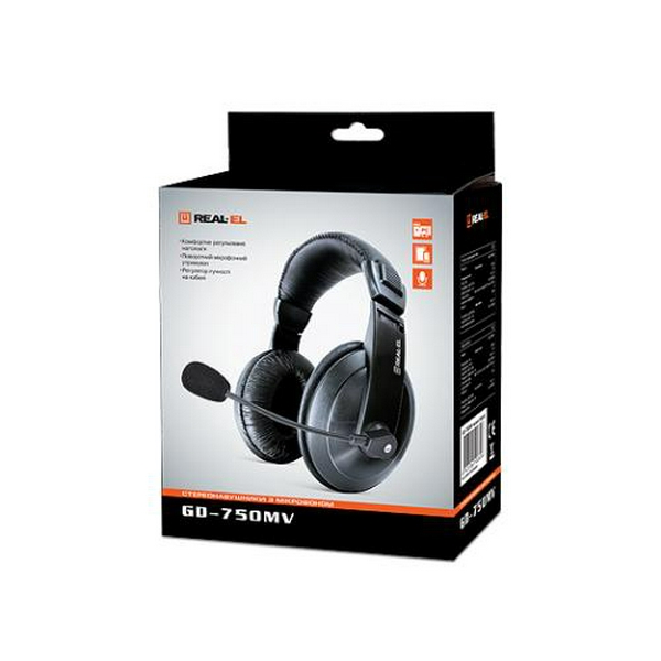 Навушники REAL-EL GD-750MV, Black навушники з мікрофоном (шкіряні) Джек 3,5мм (GD-750MV) - 2