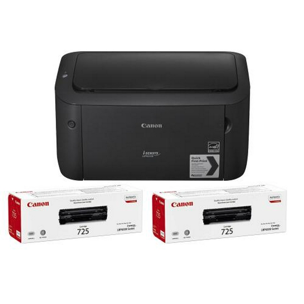 Принтер лазерний ч/б A4 Canon LBP-6030B, Black + два картриджі Canon 725, 600x600 dpi, до 18 стор/хв, USB, картридж Canon 725 (8468B042)