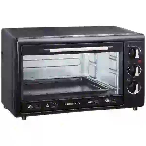 Електродуховка Liberton LEO-350 Black, 1800W, 35 л, металевий корпус, індикатор роботи, таймер, 3 режими нагрівання, термостат 250 град, комплектація решітка, деко, тримач для деко