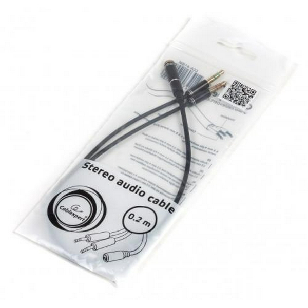 Кабель-перехідник звуковий, 3.5 мм 4-pin (F) - 2x3.5 мм (M), 20 см, Black, Cablexpert (CCA-418M) - 2