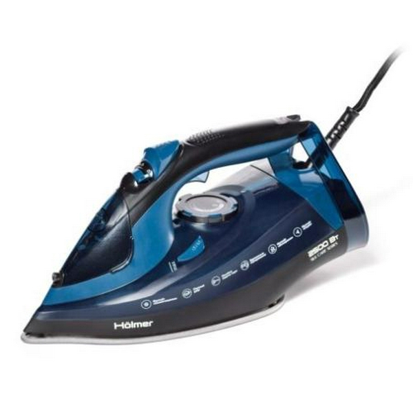 Праска Holmer HIТ-2538, Black/Blue, 2500W, тефлон, паровий удар 130 г/хв, постійна подача пари 30 г/хв, вертикальне відпарювання, очищення від накипу