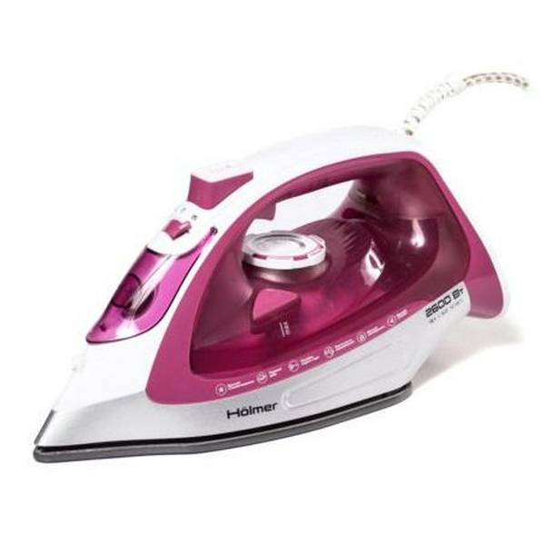 Праска Holmer HIТ-2640, White/Pink, 2600W, кераміка, паровий удар 140 г/хв, постійна подача пари 40 г/хв, вертикальне відпарювання, очищення від накипу