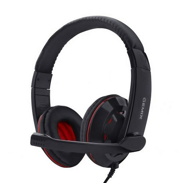 Навушники Gemix HP-220MV, Black/Red, 2 x Mini jack (3.5мм), накладні, регулятор гучності, кабель 1.8 м