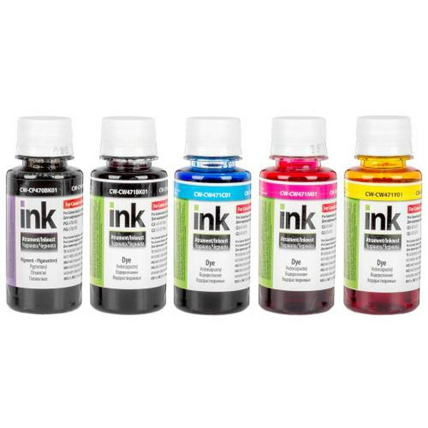 Комплект чорнил ColorWay Canon iP7240/7250/8740, MG5440/5540/5640/5740/6340, TS6040/8040/9040, BK/BP/C/M/Y, 5x100 мл (CW-CW470/CW471SET01P)