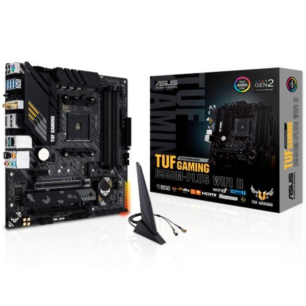 Мат.плата AM4 (B550) Asus TUF GAMING B550M-PLUS WIFI II, B550, 4xDDR4, CrossFire, Int.Video(CPU), 4xSATA3, 2xM.2, 1xPCI-E 16x 4.0, 1xPCI-E 16x 3.0, 1xPCI-E 1x 3.0, ALC S1200A, RTL8125B, WiFi 6, Bluetooth 5.2, 8xUSB3.2/6xUSB2.0, HDMI/DP, MicroATX