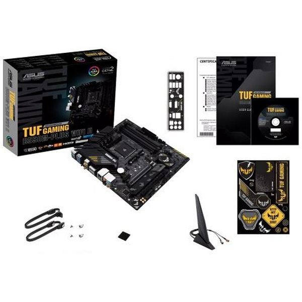 Мат.плата AM4 (B550) Asus TUF GAMING B550M-PLUS WIFI II, B550, 4xDDR4, CrossFire, Int.Video(CPU), 4xSATA3, 2xM.2, 1xPCI-E 16x 4.0, 1xPCI-E 16x 3.0, 1xPCI-E 1x 3.0, ALC S1200A, RTL8125B, WiFi 6, Bluetooth 5.2, 8xUSB3.2/6xUSB2.0, HDMI/DP, MicroATX - 7