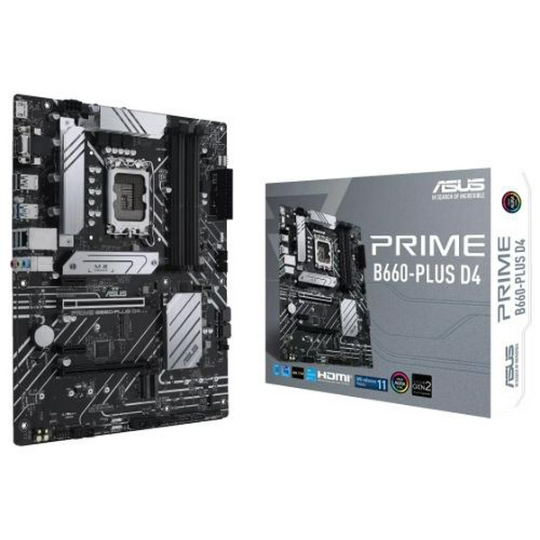 Мат.плата LGA1700, Asus PRIME B660-PLUS D4, B660, 4xDDR4, Int.Video(CPU), 4xSATA3, 3xM.2, 1xPCI-E 16x 4.0, 1xPCI-E 16x 3.0, 2xPCI-E 1x 3.0, 1xM.2 (Key E), ALC997, 2.5GLan, 9xUSB3.2/6xUSB2.0, VGA/HDMI/DP, ATX