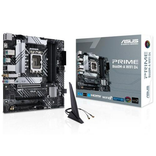 Мат.плата LGA1700, Asus PRIME B660M-A WIFI D4, B660, 4xDDR4, Int.Video(CPU), 4xSATA3, 2xM.2, 1xPCI-E 16x 4.0, 2xPCI-E 16x 3.0, ALC897, GLan, WiFi 6, Bluetooth 5.2, 5xUSB3.2/6xUSB2.0, HDMI/DP, MicroATX
