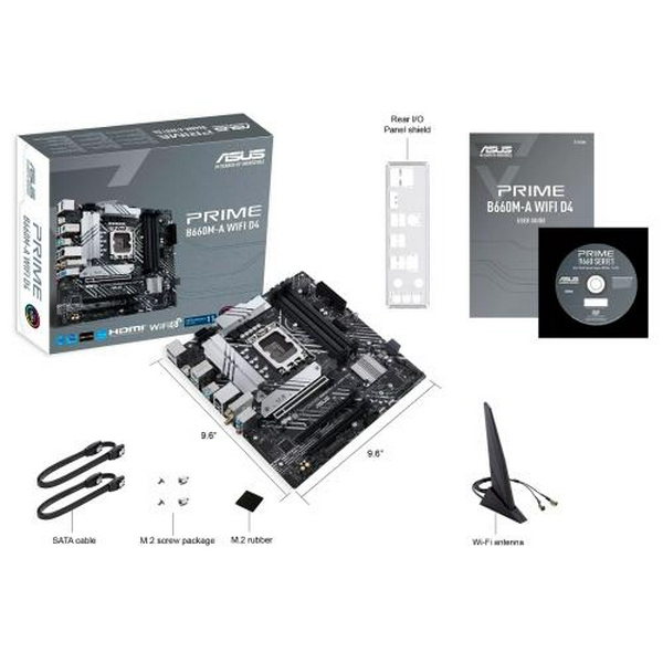 Мат.плата LGA1700, Asus PRIME B660M-A WIFI D4, B660, 4xDDR4, Int.Video(CPU), 4xSATA3, 2xM.2, 1xPCI-E 16x 4.0, 2xPCI-E 16x 3.0, ALC897, GLan, WiFi 6, Bluetooth 5.2, 5xUSB3.2/6xUSB2.0, HDMI/DP, MicroATX - 6