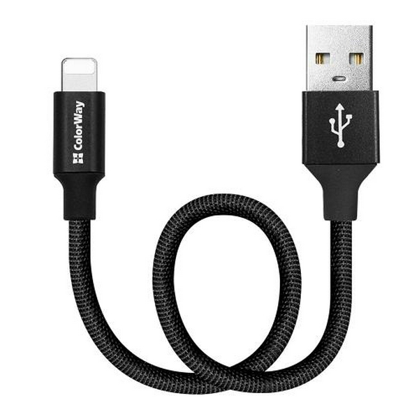 Кабель USB AM - Lightning, 25 см, Black, ColorWay, 2.4A (CW-CBUL048-BK)