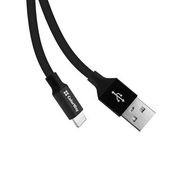 Кабель USB AM - Lightning, 25 см, Black, ColorWay, 2.4A (CW-CBUL048-BK) - 3