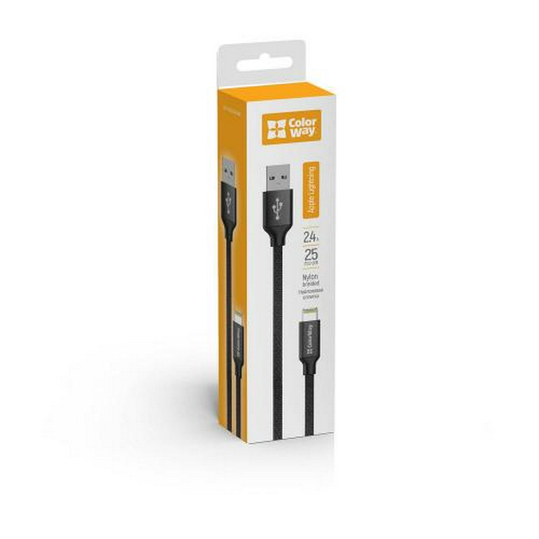 Кабель USB AM - Lightning, 25 см, Black, ColorWay, 2.4A (CW-CBUL048-BK) - 4