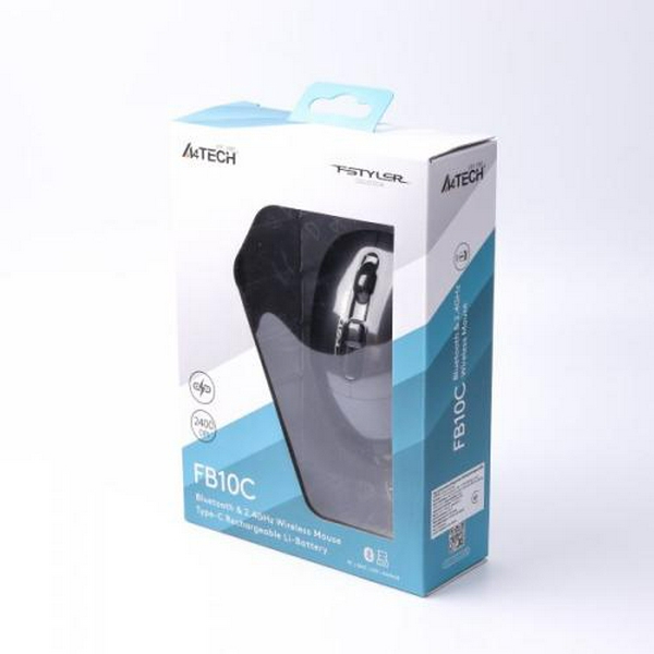 Миша A4Tech Fstyler FB10C, Stone Black, USB, бездротова, оптична, BT+RF (Combo), 1200/1600/2000/2400 dpi, 125 Hz, 4 кнопки, вбудований Li акумулятор - 6