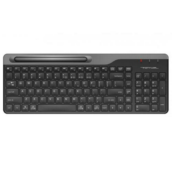 Клавіатура бездротова A4Tech FBK25 "Fstyler", Black/Grey, Bluetooth / USB 2.4GHz, ультратонка, 12 мультимедійних кнопок, підставка для смартфона (до 6.8"), до 4-х пристроїв, 1xAA, UA/RU/US
