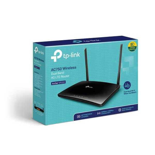 Роутер TP-Link Archer MR200, Black, WiFi 5, 4G (5GHz до 433 MB/s / 2.4GHz до 300 MB/s), 3xLan, 1xWan, microSIM, 2 зовнішні антени - 4