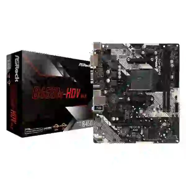 Мат.плата AM4 (B450) AsRock B450M-HDV R4.0, B450, 2xDDR4, Int.Video(CPU), 4xSATA3, 1xM.2, 1xPCI-E 16x 3.0, 1xPCI-E 1x 2.0, ALC887, RTL8111H, 6xUSB3.1/4xUSB2.0, VGA/DVI-D/HDMI, mATX