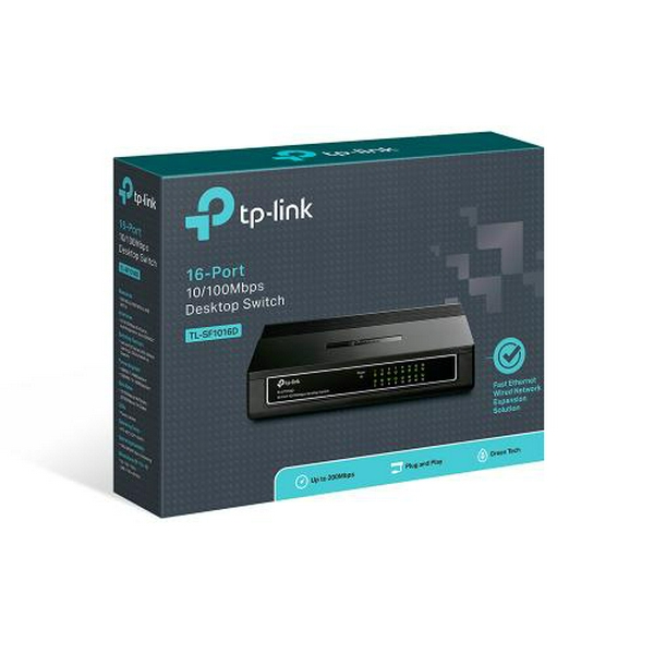 Комутатор TP-LINK TL-SF1016D, Black, 16-портовий, 10/100 Мбіт/с, некерований, пластиковий корпус - 4