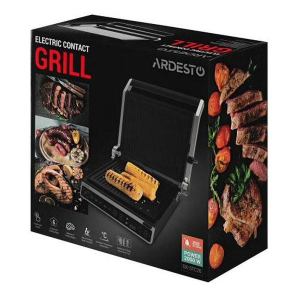 Електрогриль Ardesto GK-STC20, Black/Silver, 2000W, сенсорне керування, регулювання ступеню прожарювання, знімні пластини - 6