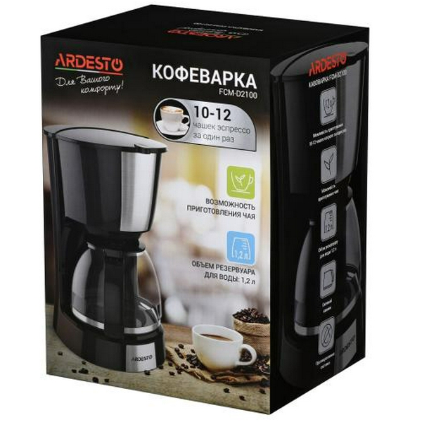 Кавоварка Ardesto FCM-D2100, Black, 900W, крапельна, резервуар 1.2л - 4