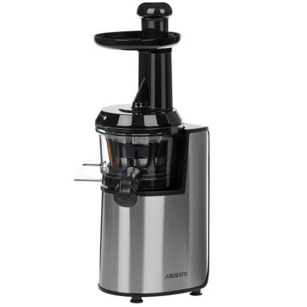 Соковитискач Ardesto JEG-1330S шнекова, 200Вт, 1 швидкість, "крапля стоп", завантаження "цілком" шириною 40мм, обсяг резервуара для м'якоті: 0.6л, обсяг резервуара для соку: 0.6л, нержавійка
