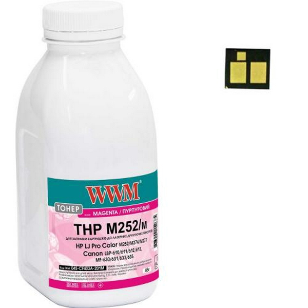 Тонер + чіп HP CLJ Pro M252/M452/M552/M553, MFP M176/M177/M277/M377, Canon LBP-610/710, Magenta, 45 г, WWM (045-CF403A-201M)