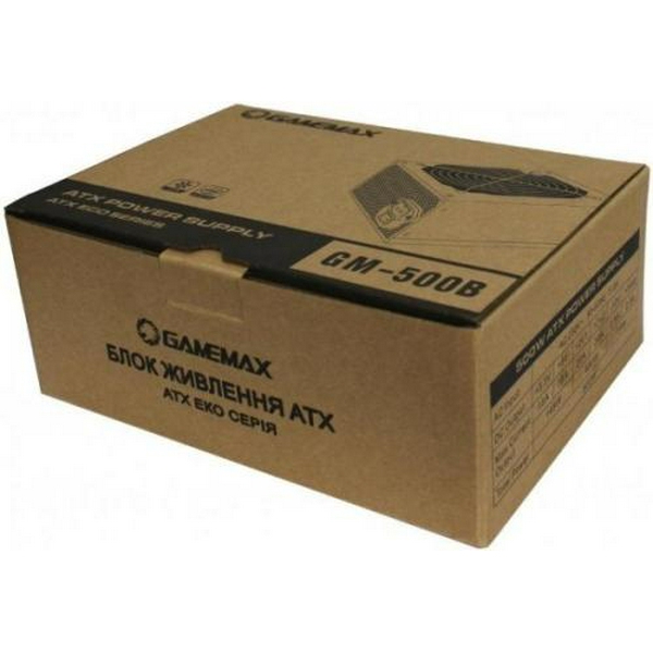 Блок живлення 500 Вт, GameMax GM-500B, Black, 80+ Basic, Active PFC, 12 см, 3xMolex / 2xSATA / 1x6+2-pin / 1x4+4-pin / 1x20+4-pin, захист OVP / UVP / SIP / OCP / OLP / OPP / SCP - 5