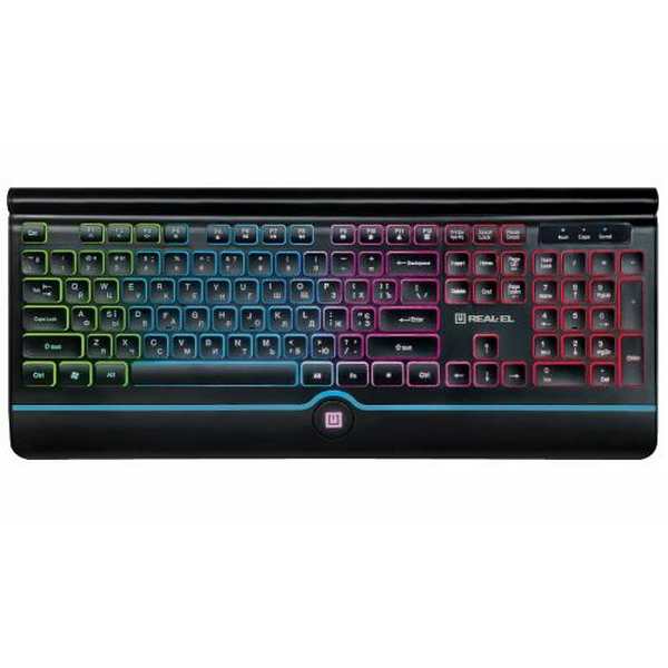 Клавіатура REAL-EL Comfort 8000 Backlit, Black, USB, мембранна, підсвічування, низькопрофільні клавіші, 104 кнопки