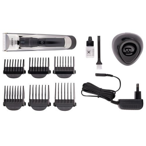 Машинка для стрижки Ardesto HC-Y30-DBS, Black/Grey, 2.4W, живлення мережа/акумулятор, кількість установок довжини 11, 6 насадок, леза з нерж. сталі/кераміки, LED-дисплей - 7