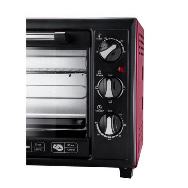 Електродуховка Liberton LEO-350 Red, 1800W, 35 л, металевий корпус, поворотні перемикачі, індикатор роботи, таймер, 3 режими нагрівання, термостат 250 град, комплектація решітка, деко, тримач для деко - 2