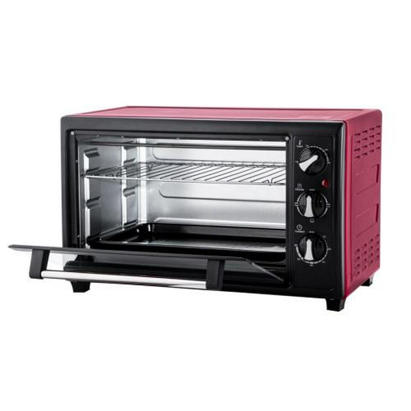 Електродуховка Liberton LEO-350 Red, 1800W, 35 л, металевий корпус, поворотні перемикачі, індикатор роботи, таймер, 3 режими нагрівання, термостат 250 град, комплектація решітка, деко, тримач для деко - 3