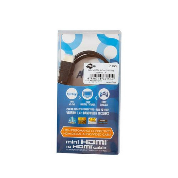 Кабель HDMI (M) - mini HDMI (M), 1 м, Black, Atcom, V1.4 (6153)