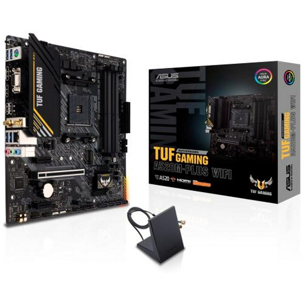 Мат.плата AM4 (A520) Asus TUF GAMING A520M-PLUS WIFI, A520, 4xDDR4, Int.Video(CPU), 4xSATA3, 1xM.2, 1xPCI-E 16x 3.0, 2xPCI-E 1x 3.0, ALC887, Realtek GLan, WiFi 5, Bluetooth 5.0, 6xUSB3.2/6xUSB2.0, VGA/HDMI/DP, MicroATX